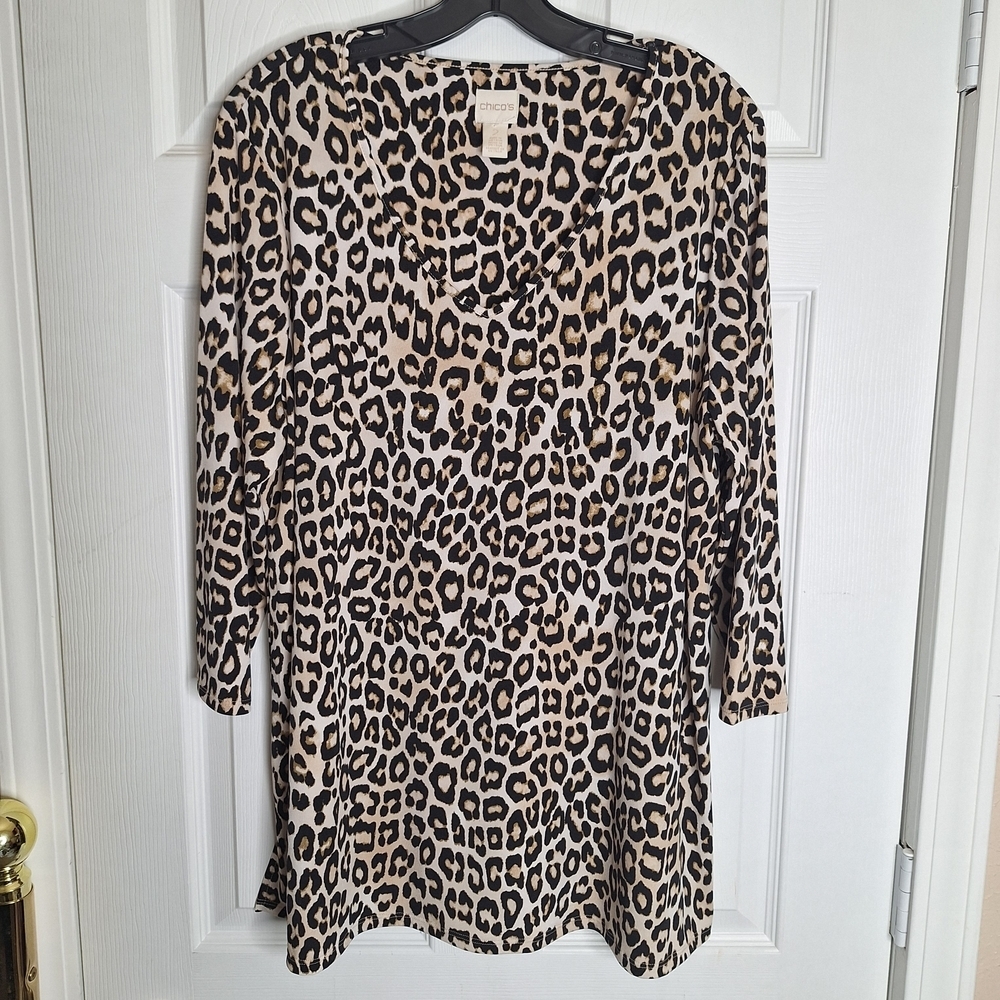 Chico's Animal Print Top in Black and Tan Size 2 Large